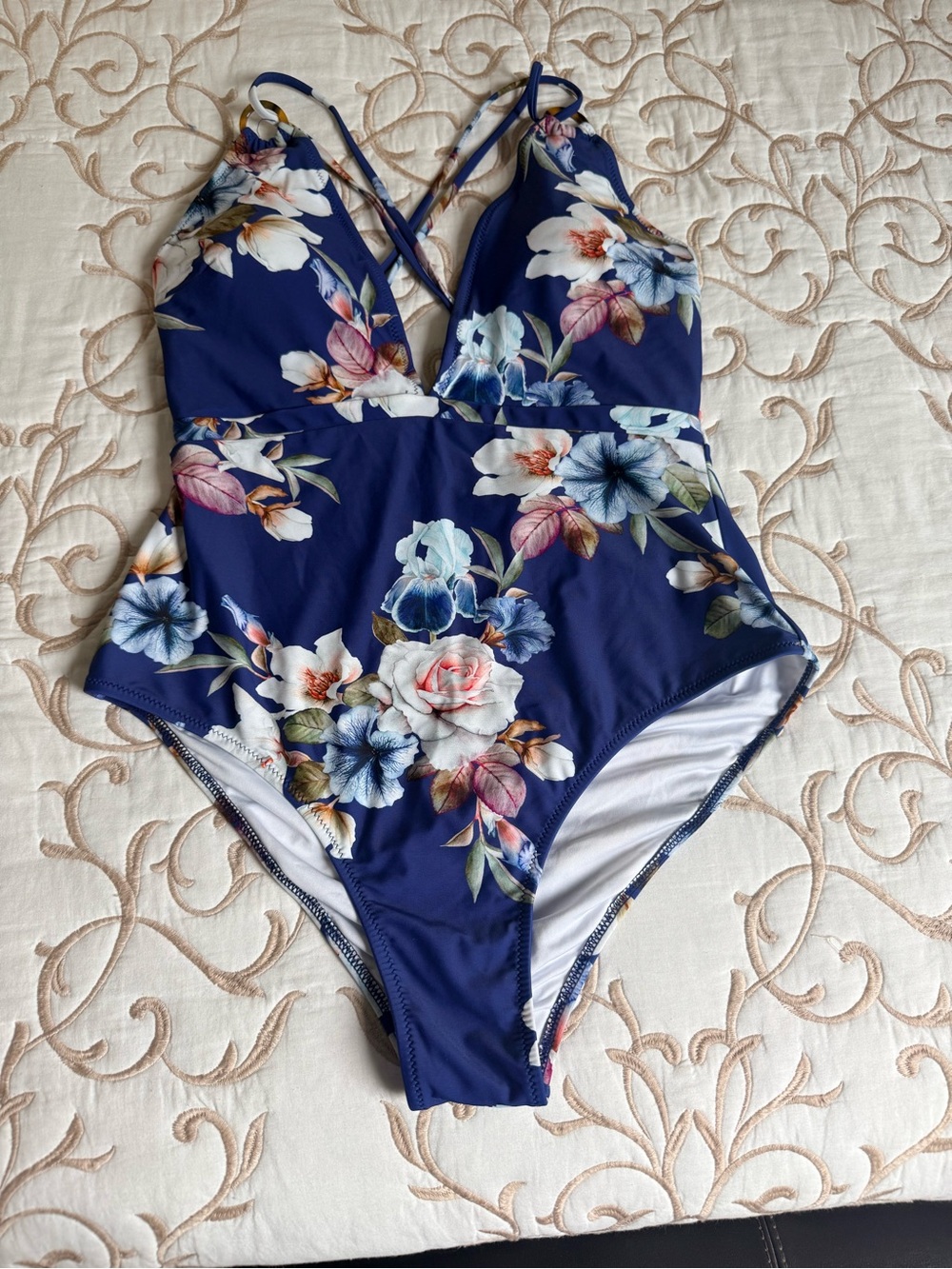 Cupshe Navy Floral One-Piece Swimsuit